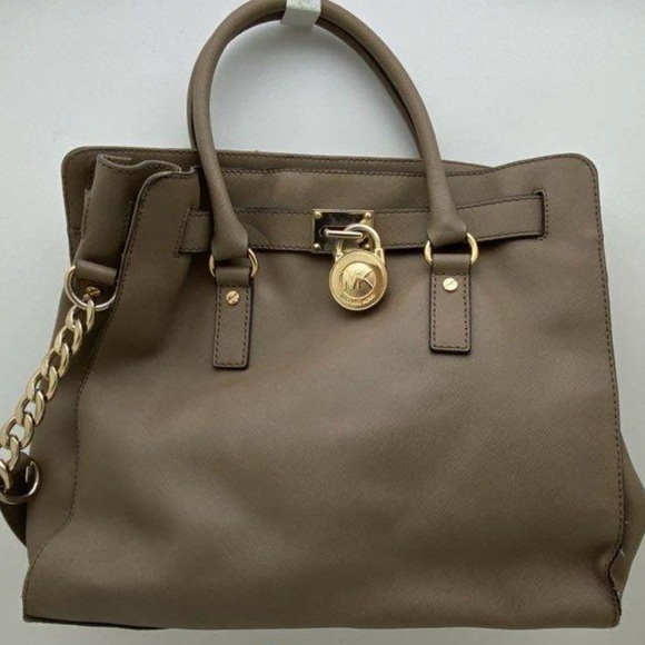 Michael Kors Hamilton Large Taupe Saffiano Leather Tote Bag - Picture 1 of 12